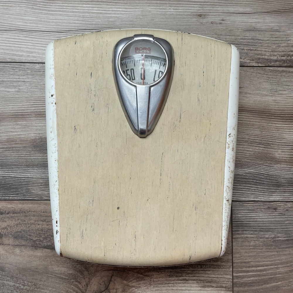 Vintage Borg Bathroom Scale Mid Century Art Deco Mod Bubble Glass Stone Rustic